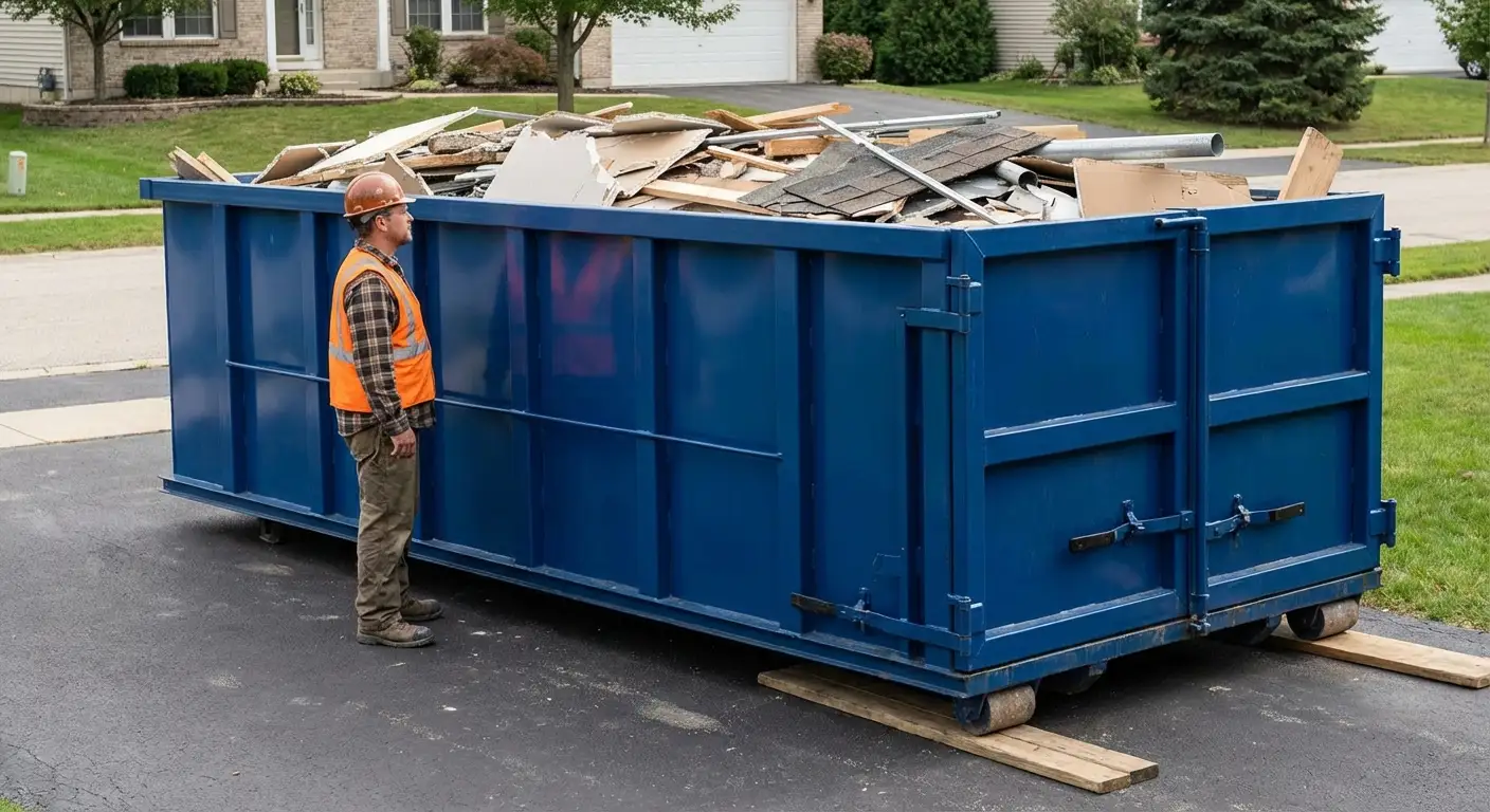Dumpster loaded correctly to avoid overage fees in Victorville, CA