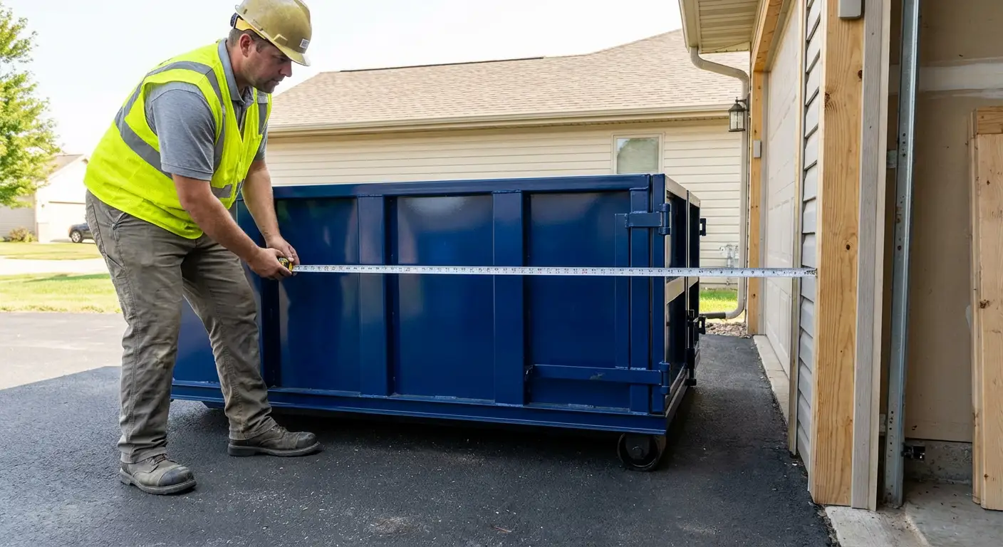 Site assessment for dumpster placement showing clearance requirements in Victorville, CA