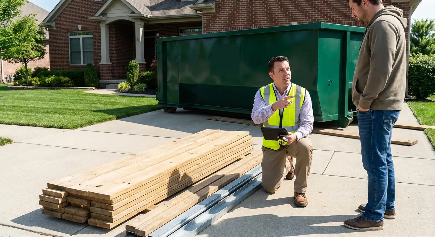 Dumpster rental delivery truck in Victorville