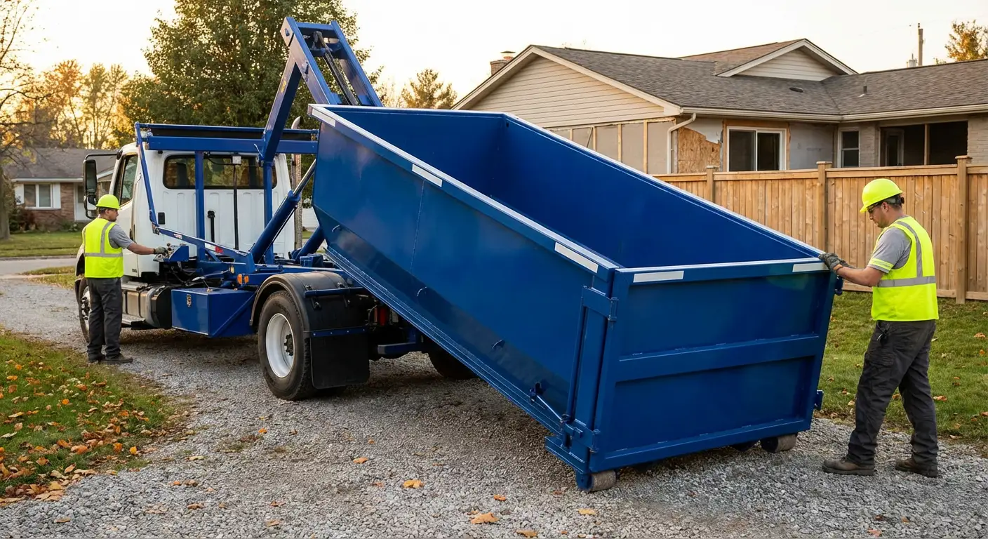 Roll-off dumpster rental delivery truck in Victorville, CA