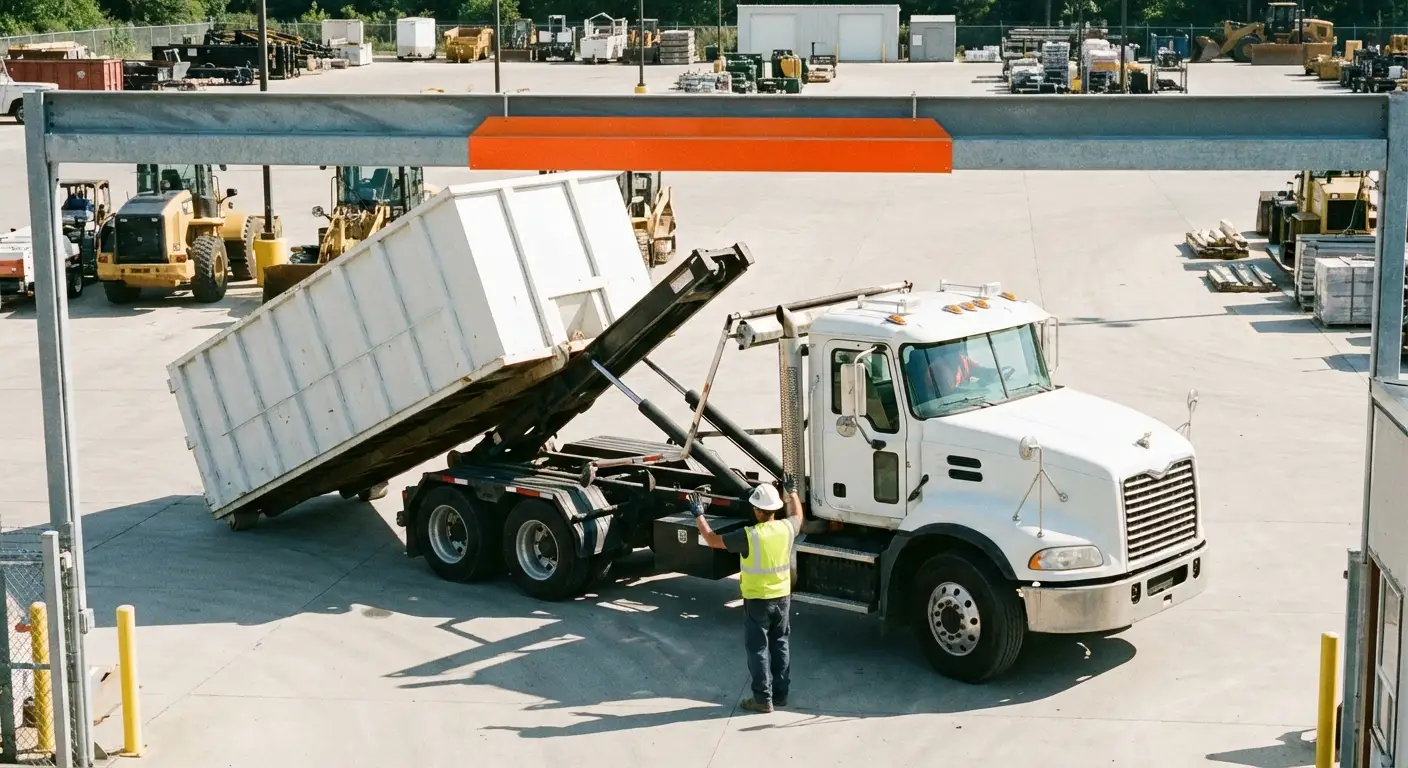 Commercial dumpster delivery truck specifications and clearance requirements in Victorville, CA