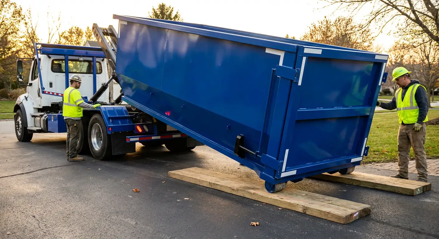Dumpster delivery on driveway in Victorville, CA